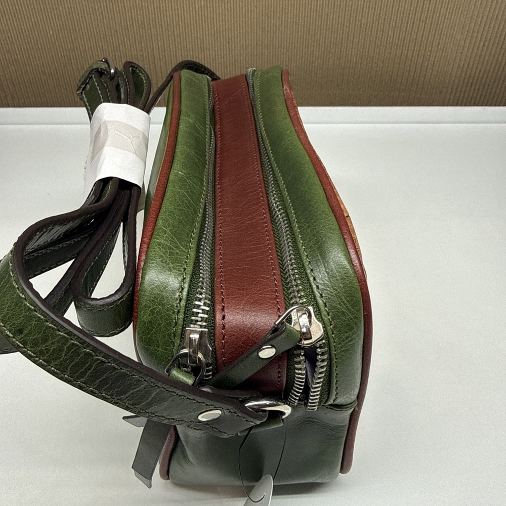 SVK Western Crossbody Embossed Leather Brown Green Blue Feather Accent - Picture 6 of 8